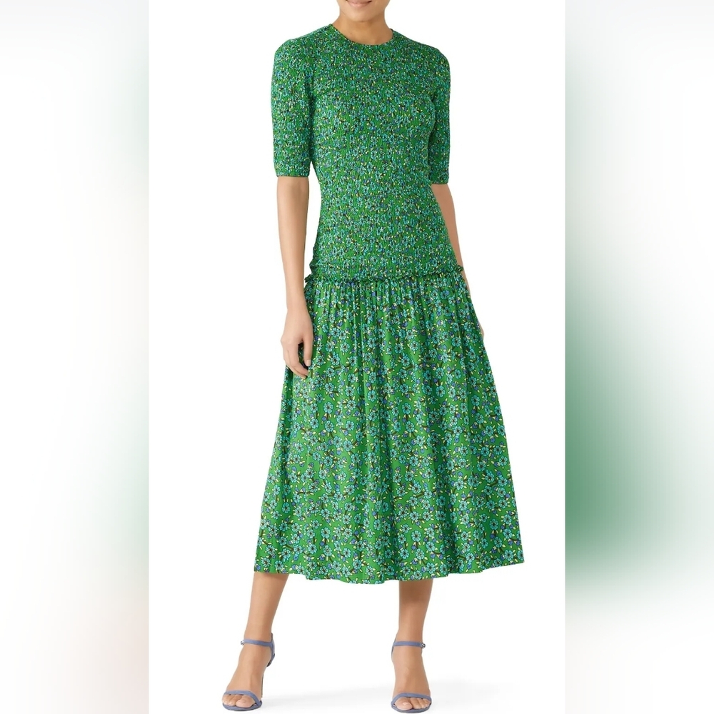 Rhode Zola Green Floral Midi Dress